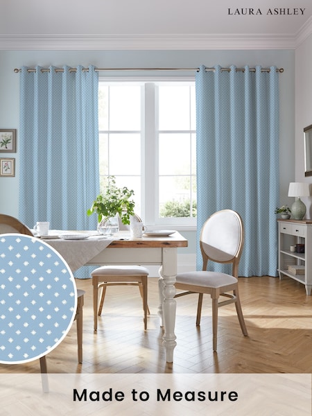 Laura Ashley China Blue Louise Star Made to Measure Curtains (793955) | £100