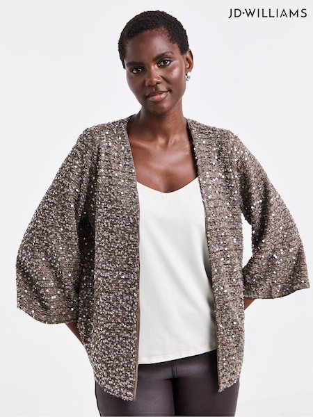Brown - Jd Williams Sequin Kimono Sleeve Cardigan