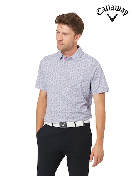 White - Regular Callaway Apparel Making Flowers Print White Polo Shirt