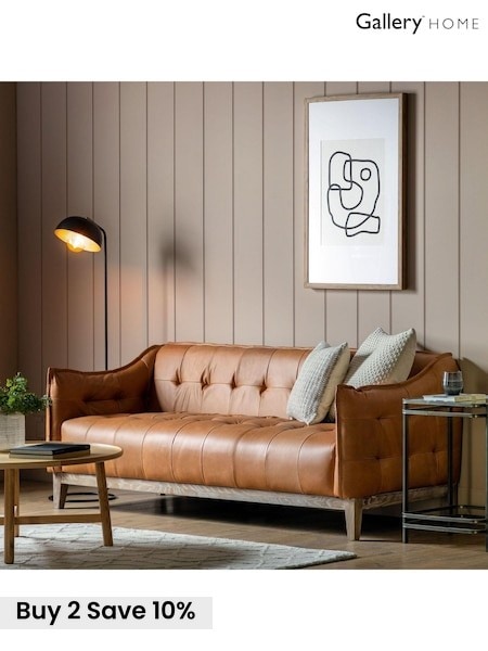 Gallery Home Brown Vintage Leather Ecclestone Sofa (795539) | £1,940