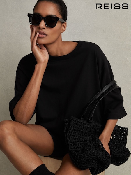 Reiss Black Cassie Oversized Cotton Crew Neck T-Shirt (795623) | £48
