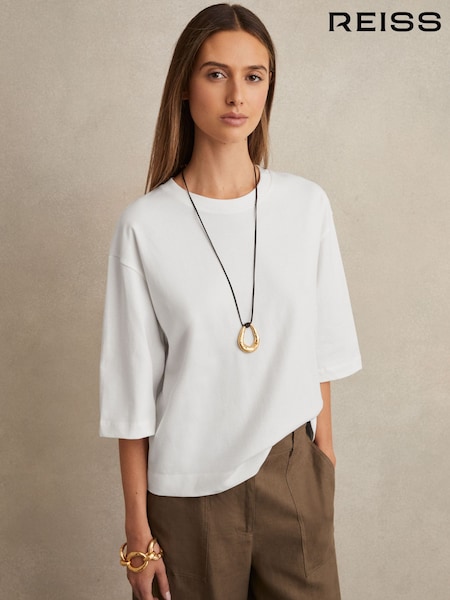 Reiss White Cassie Oversized Cotton Crew Neck T-Shirt (795665) | £48