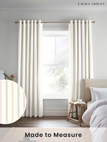 Laura Ashley Pale Ochre Candy Stripe Made to Measure 100% Cotton Curtains (795708) | £100