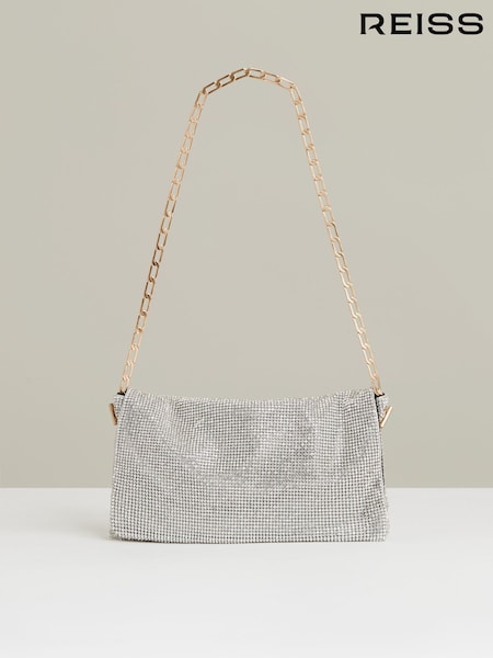 Reiss Silver Soho Embellished Chainmail Shoulder Bag (795746) | £128