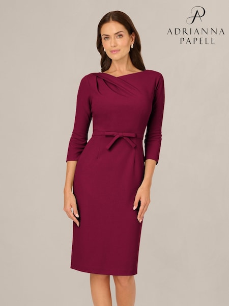Red - Adrianna Papell Petite Drape Neck Sheath Midi Dress