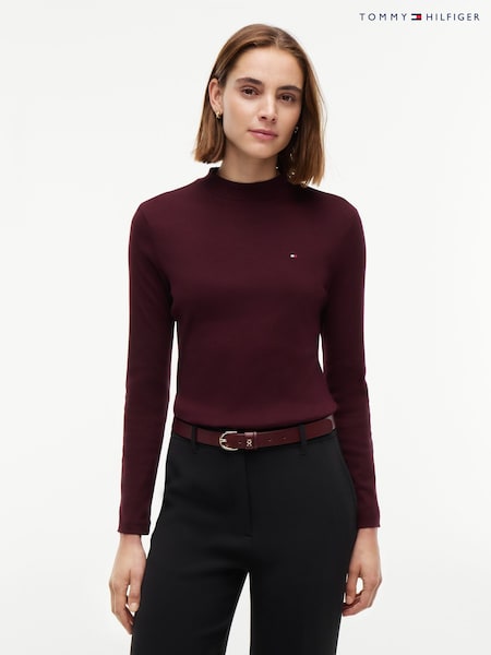 Red - Tommy Hilfiger Slim Mock Neck Long Sleeve T-shirt