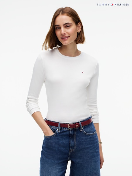 White - Tommy Hilfiger Slim Crew Neck Long Sleeve T-shirt
