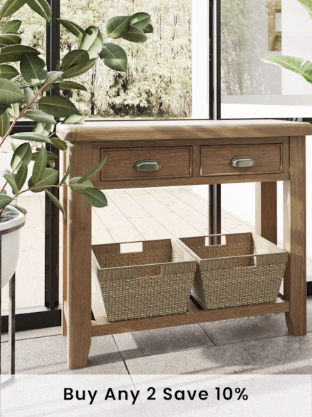 K Interiors Brown Embleton Solid Wood Console Table with 2 Storage Baskets (797145) | £460