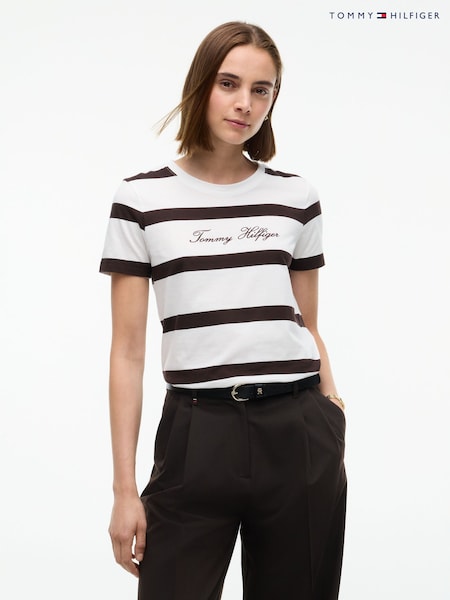 Brown - Tommy Hilfiger Logo Jersey Crew Neck T-shirt