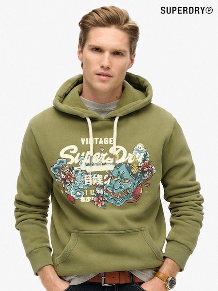 Superdry Soft Moss Green Tokyo Vintage Logo Hoodie (797232) | £60