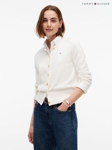 Cream - Tommy Hilfiger Slim Gold Tone Button Jersey Cardigan