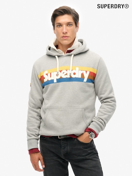 Superdry Grey Marl Retro Stripe Logo Hoodie (797456) | £60