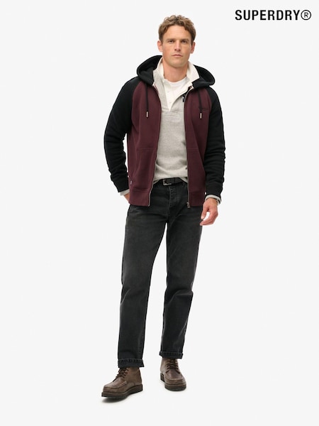 Superdry Rich Deep Burgundy/Black Essential Baseball Zip Hoodie (797513) | £55