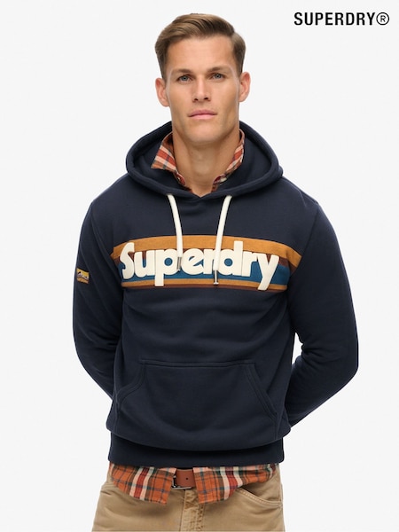 Superdry Eclipse Navy Retro Stripe Logo Hoodie (797519) | £60