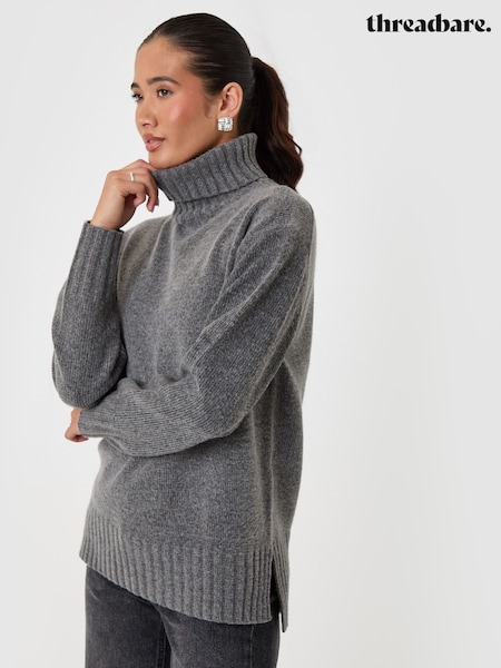 Grey - Threadbare Oversized Roll Neck Jumper