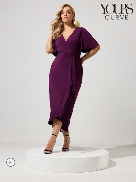 Dark Purple - Yours Curve London Ruffle Ity Dress