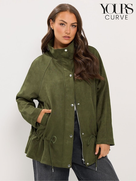 Green - Yours Curve Suedette Draw Cord Jacket