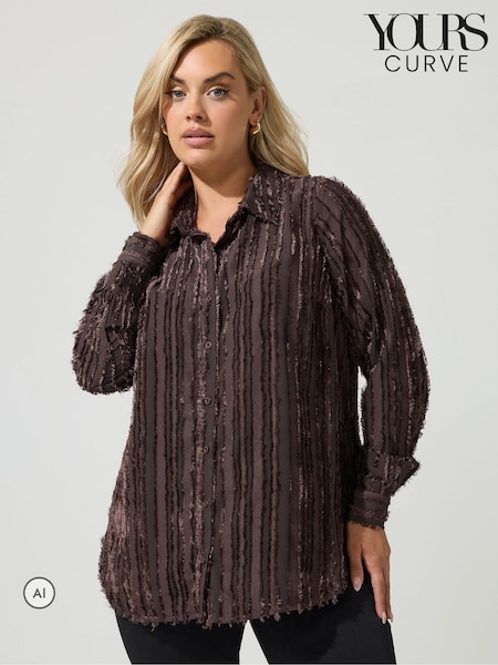 Brown - Yours Curve London Jacquard Textured Stripe Shirt