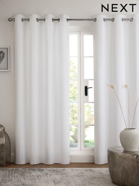 White Lined Cotton Eyelet Curtains (799117) | £20 - £90