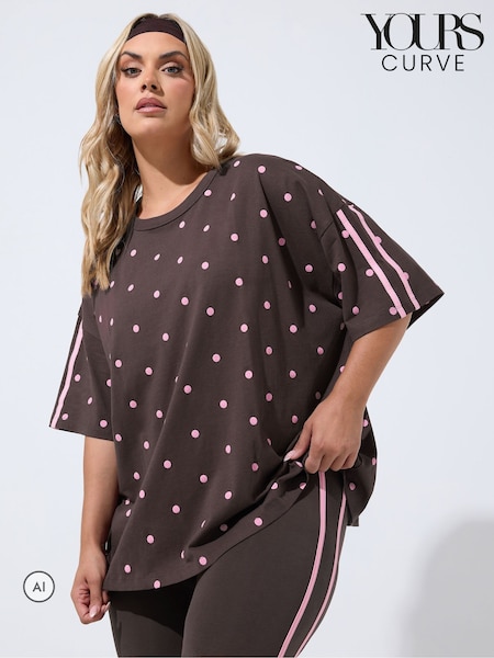 Brown - Yours Curve Polka Dot Active T-shirt