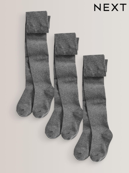 Grey Regular Length 3 Pack Cotton Rich School Tights (799274) | £11 - £16