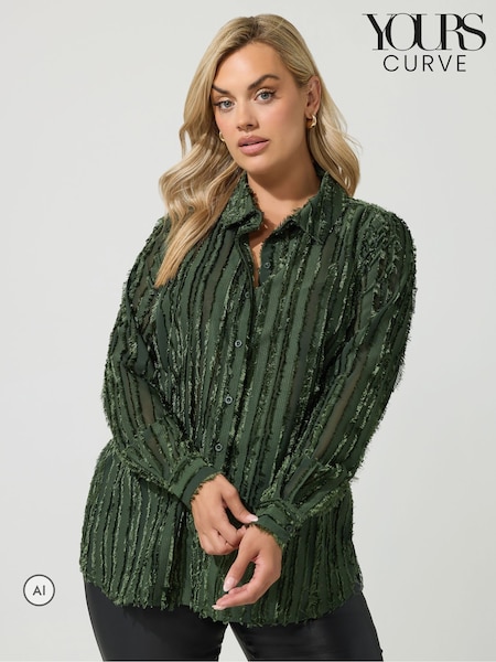 Green - Yours Curve London Jacquard Textured Stripe Shirt