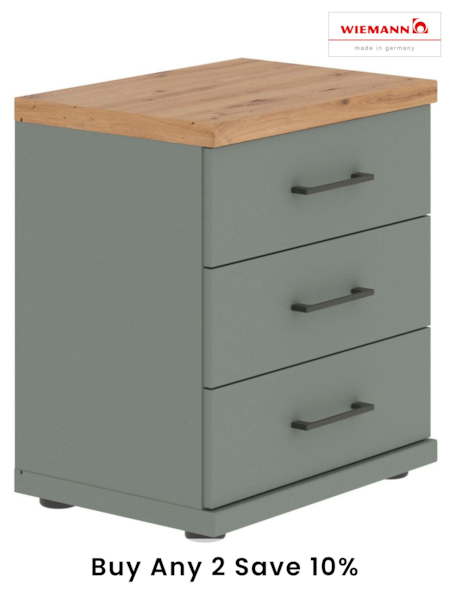 Wiemann Sage Green Truro 3 Drawer Bedside (799295) | £255