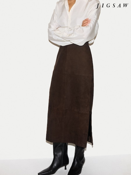 Brown - Jigsaw Suede Maxi Split Skirt
