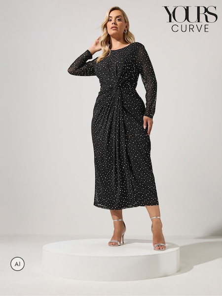 Black - Yours Curve Metallic Mesh Knot Dress