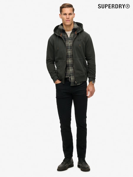 Superdry Washed Black 100% Cotton Essential Logo Washed Zip Hoodie (799787) | £60