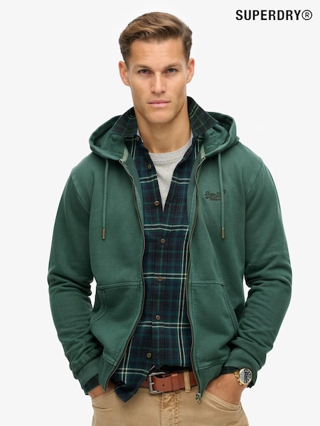 Superdry Forest Green 100% Cotton Essential Logo Washed Zip Hoodie (799992) | £60