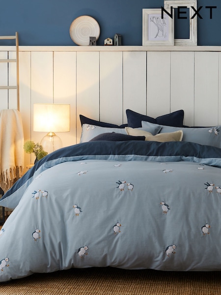 Blue Tufted Puffin 100% Cotton Duvet Cover and Pillowcase Set (7J6322) | £40 - £70