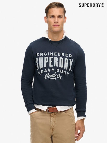 Superdry Eclipse Navy Olive Green 100% Cotton Machined Goods Workwear Crew Sweatshirt (800082) | £55