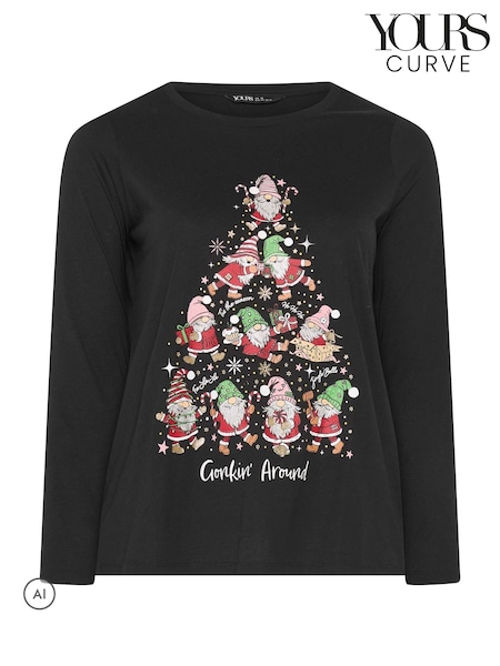 Black - Yours Curve 'gonking Around' Novelty Long Sleeve T-shirt