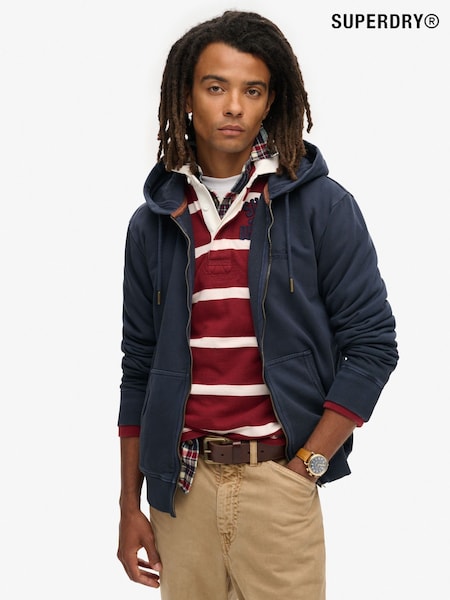 Superdry Eclipse Navy 100% Cotton Essential Logo Washed Zip Hoodie (800445) | £60