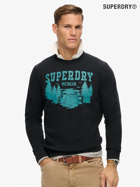 Superdry Nero Black Marl Lo-Fi Outdoors Graphic Crew Sweat top (800446) | £55