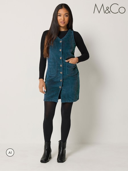 Blue - M&co Petite Corduroy Pinafore Mini Dress