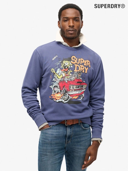 Superdry Frontier Blue Dragnut Graphic Loose Sweatshirt (800733) | £60