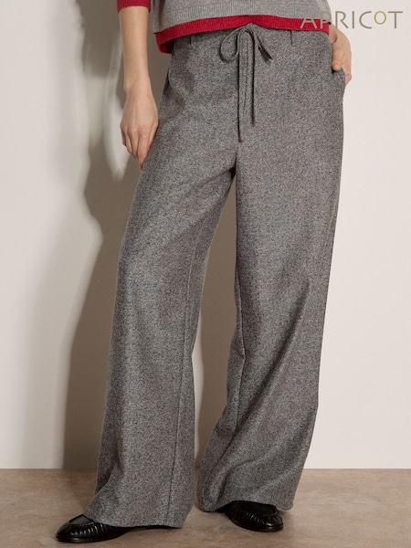 Grey - Apricot Wide-leg Herringbone Trousers