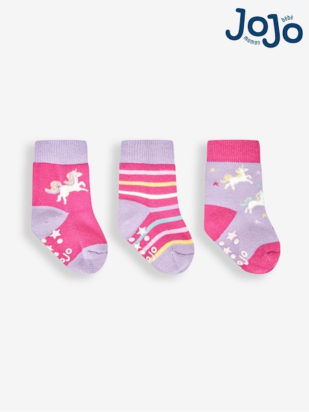 JoJo Maman Bébé Fuchsia 3-Pack Extra Thick Unicorn Socks (800971) | £9.50