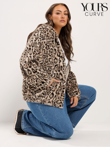 Natural - Yours Curve Leopard Faux Fur Fleece