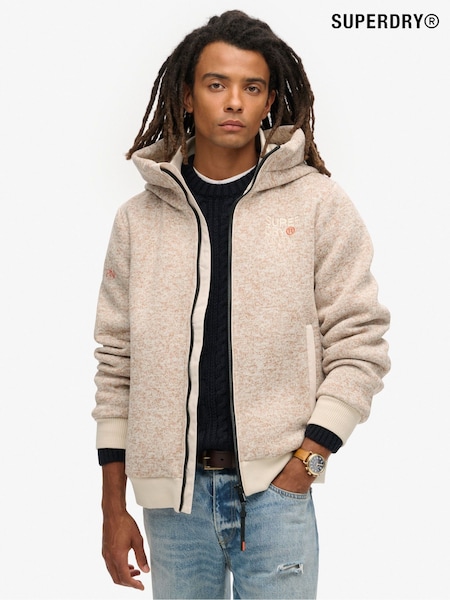 Superdry Off Grey Hooded Bonded Knit Bomber Jacket (801356) | £90