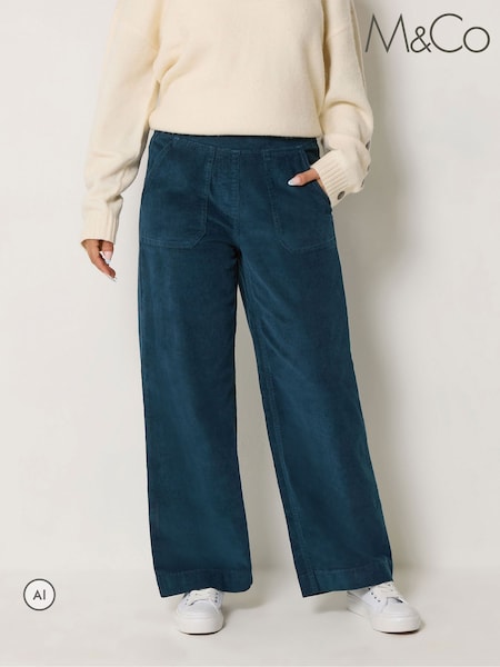 Blue - M&co Petite Carpenter Corduroy Trousers