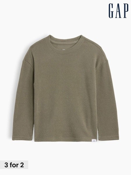 Khaki Green - Gap Cosy Waffle Knit Long Sleeve T-shirt (6mths-5yrs)