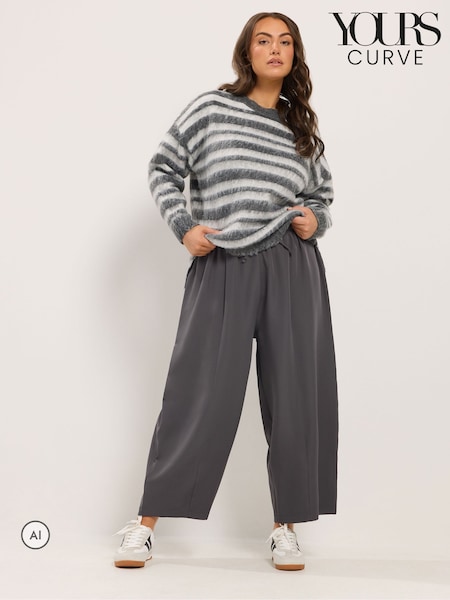 Grey - Yours Curve Barrel Leg Trousers