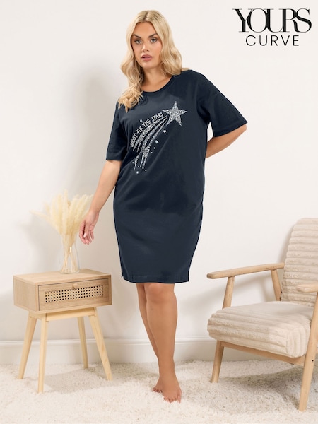 Blue - Yours Curve Star Print Nightdress
