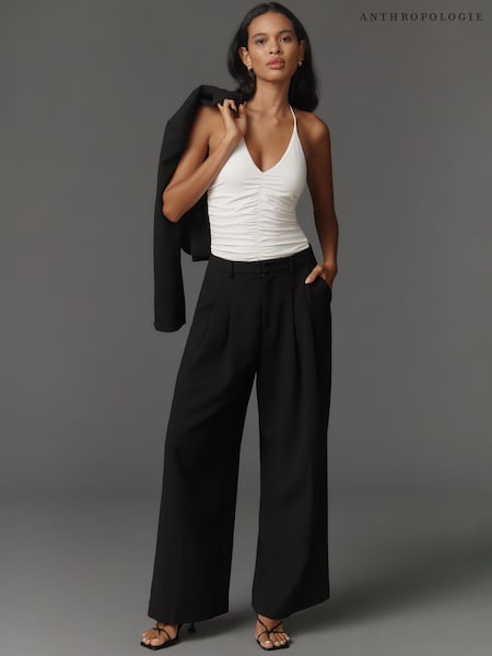 Black - Anthropologie Maeve Avery Wide-leg Pleated Trousers