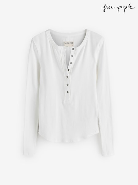 White - Free People Jamie Long Sleeve Henley T-shirt