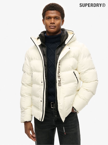 Superdry Off White Hooded City Graphic Puffer Jacket (803278) | £120