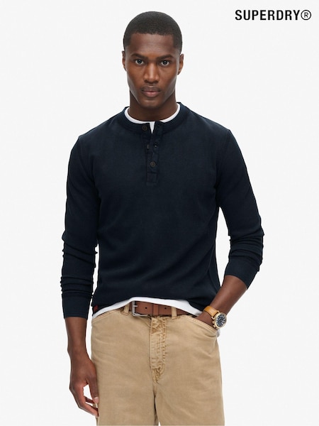 Superdry Blue 100% Cotton Vintage Textured Grandad Top (803573) | £40